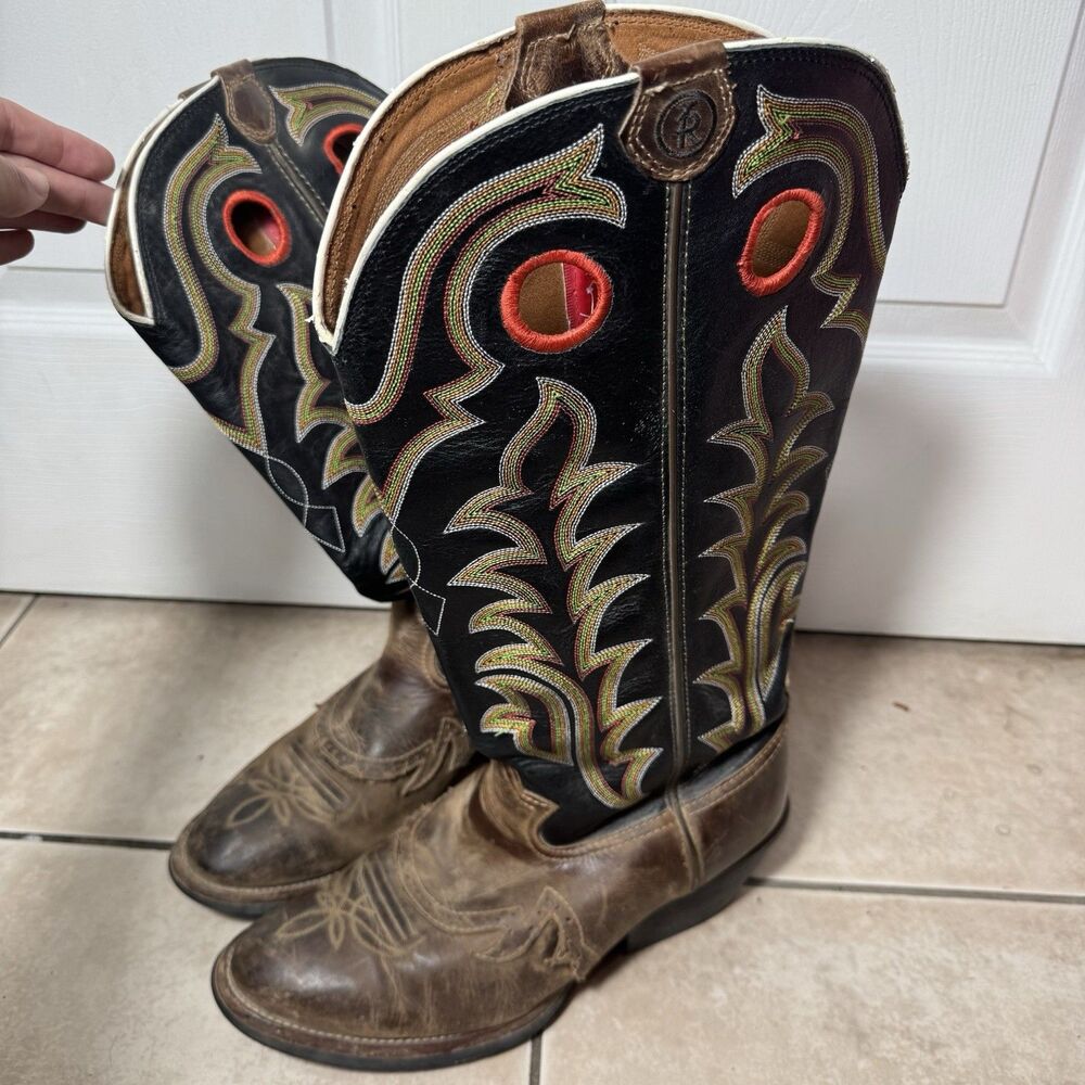 Tony Lama Buckaroo Men's 11 EE Western Cowboy Boots Brown Black Leather RR1002